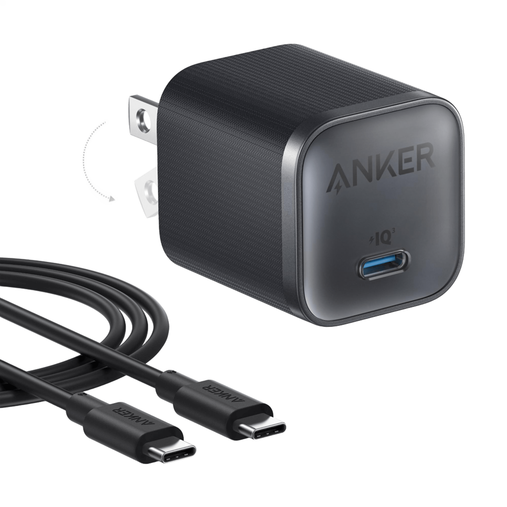 Carregador Anker Nano 45W com pino dobrável e cabo USB-C