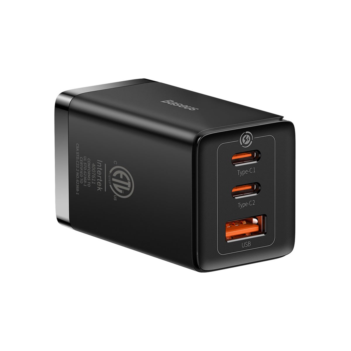 Carregador Baseus GaN5 Pro 65W com três portas, duas USB-C e uma USB-A