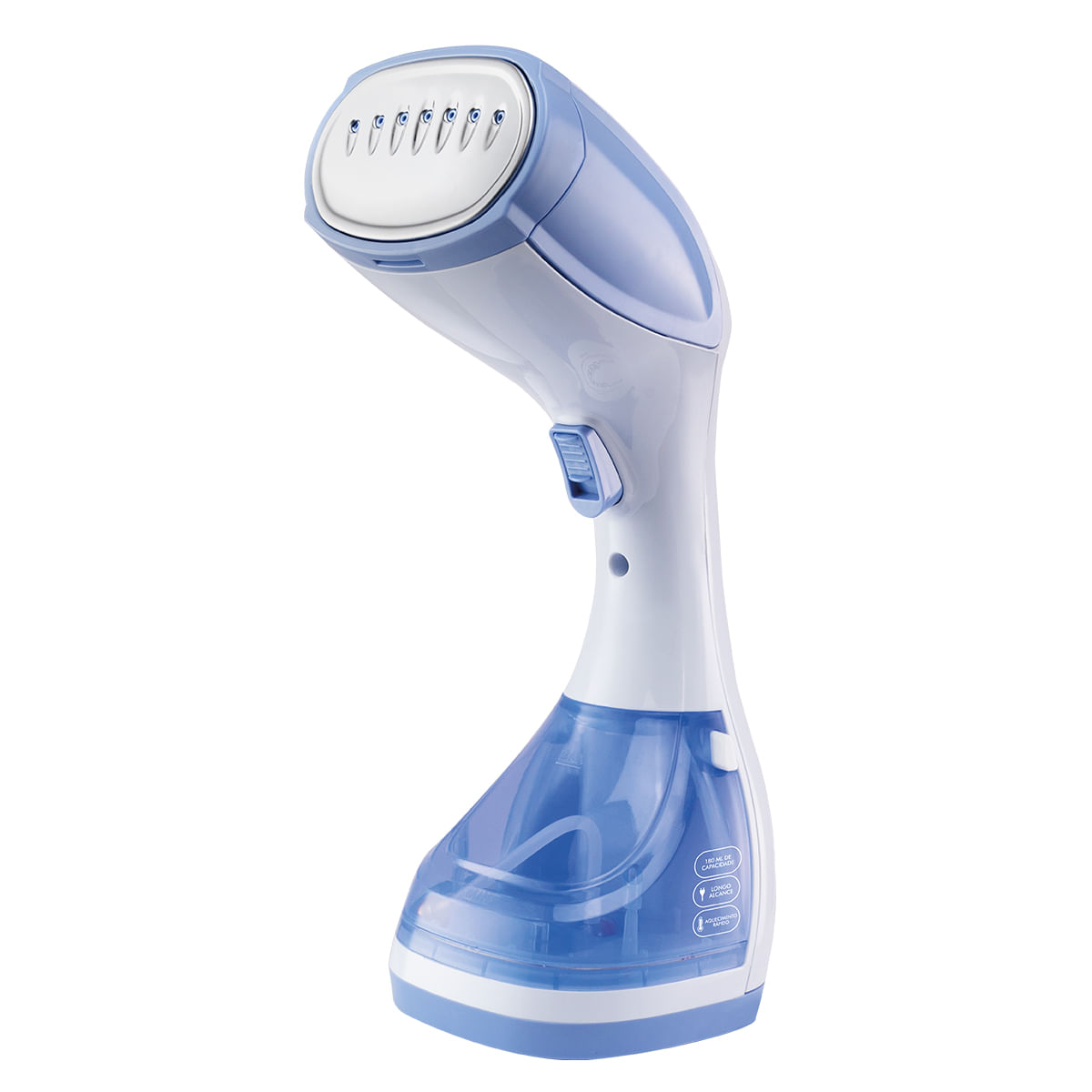 Passadeira a vapor portátil Britânia BVP02L em branco e azul, com reservatório transparente