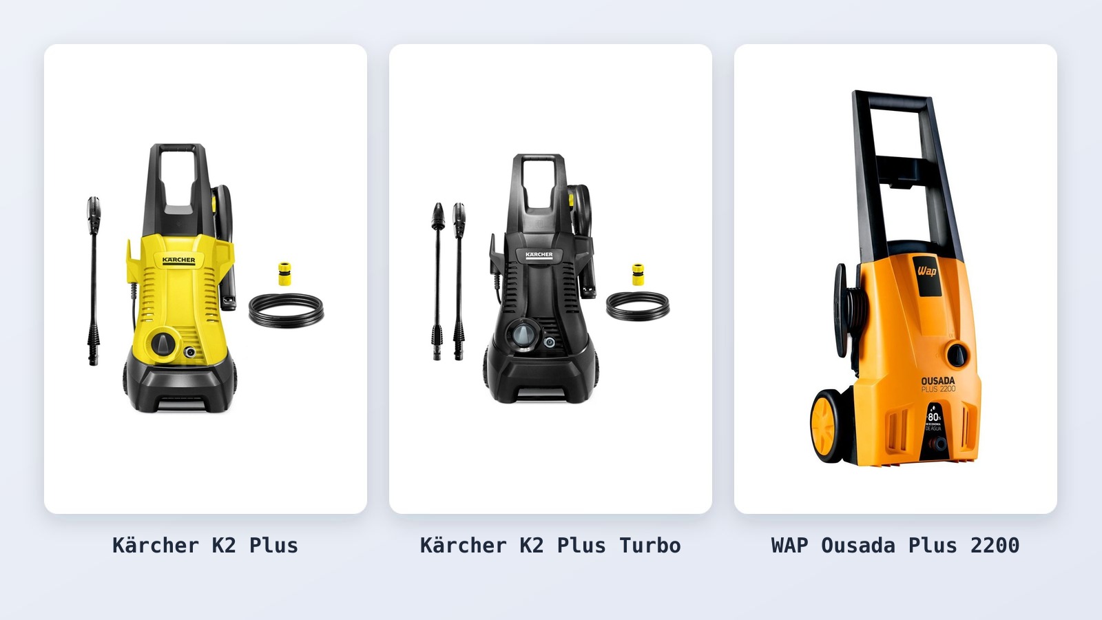 Lavadora de alta pressão para a casa: Kärcher K2 Plus, K2 Plus Turbo ou WAP Ousada Plus?