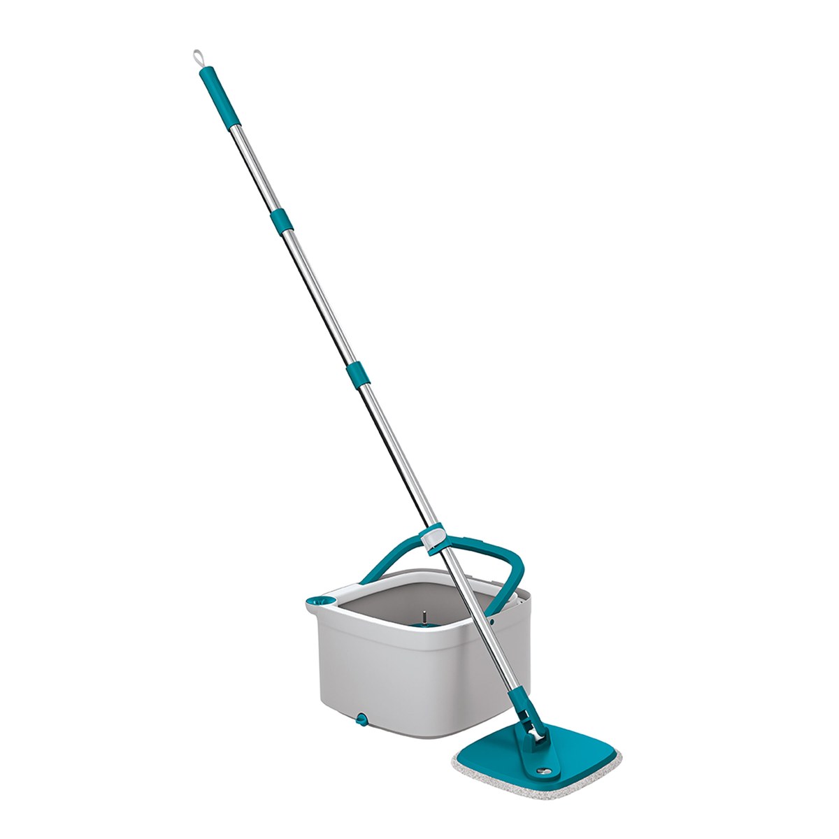 Mop Flash Limp MOP0648 Água Limpa com base plana de microfibra, cabo telescópico e balde cinza