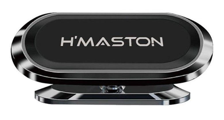 Mini suporte de celular magnético H'Maston CJ-51 preto oval, com base articulada para fixar no painel do carro