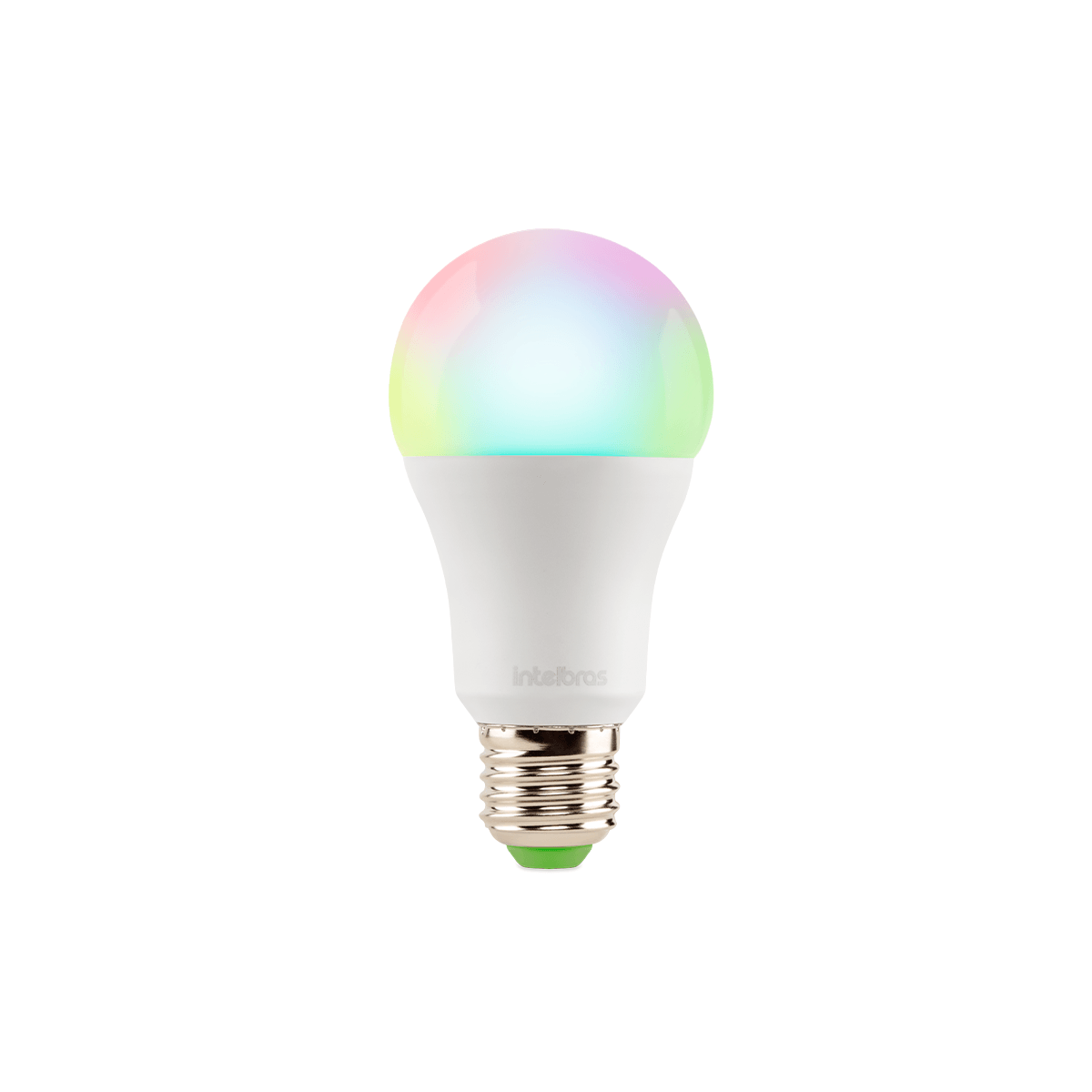 Lâmpada inteligente Wi-Fi Intelbras EWS 410 acesa em RGB