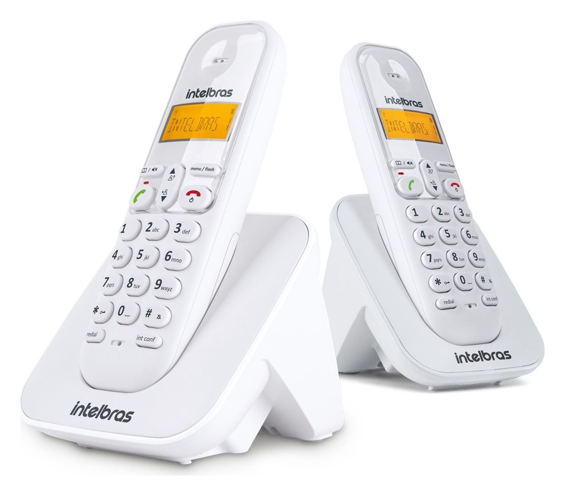 Telefone sem fio Intelbras TS 3112 branco com dois fones, um na base principal e outro no carregador do ramal