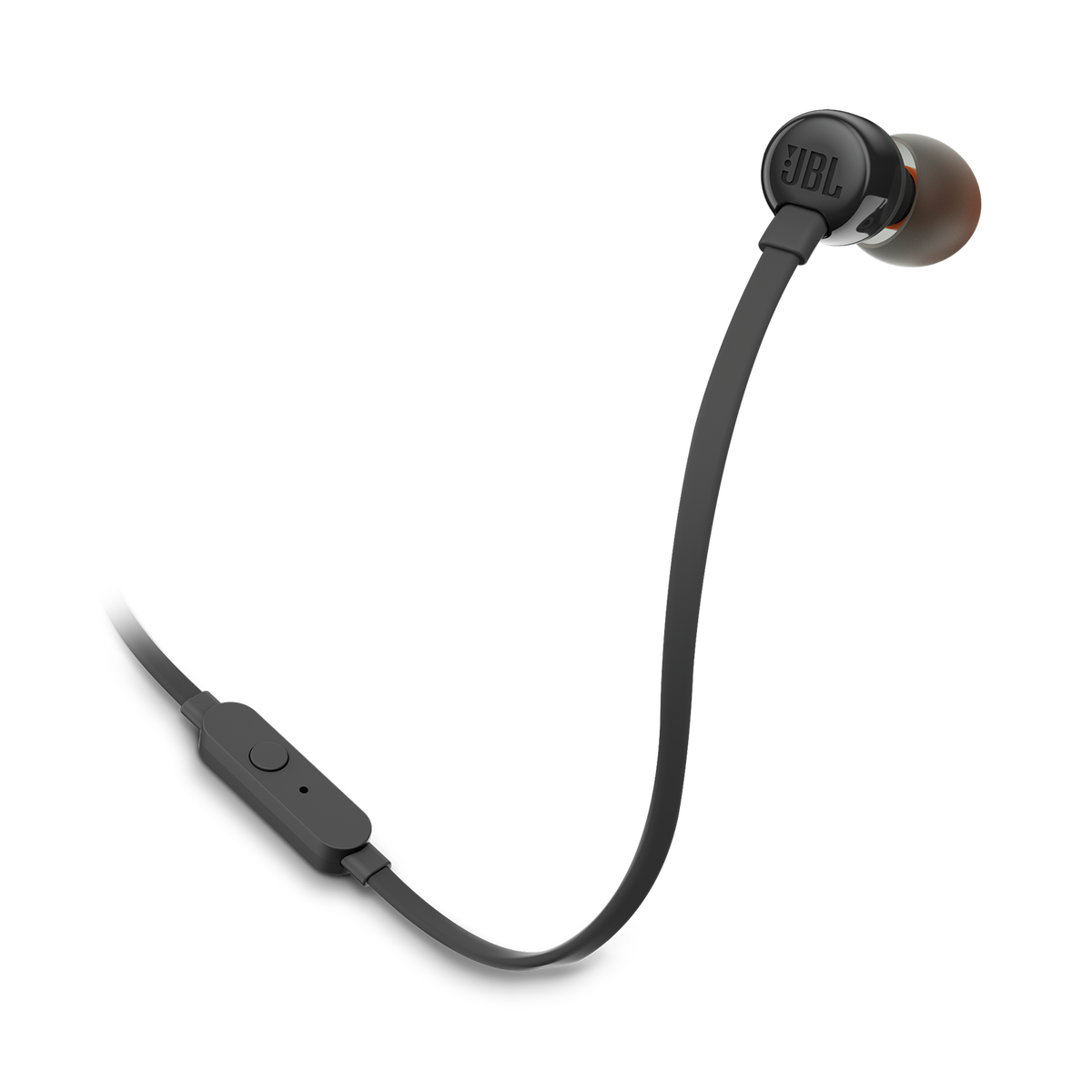 Fone de ouvido intra-auricular JBL Tune 110 preto com cabo plano e controle com microfone