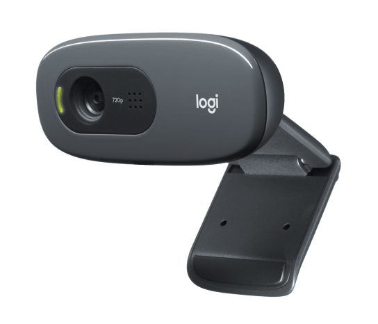 Webcam Logitech C270 vista de perfil com o clipe de fixação aberto