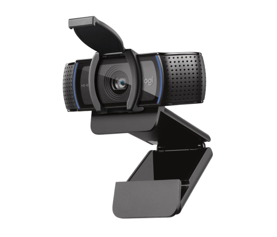 Webcam Logitech C920s com o obturador de privacidade aberto