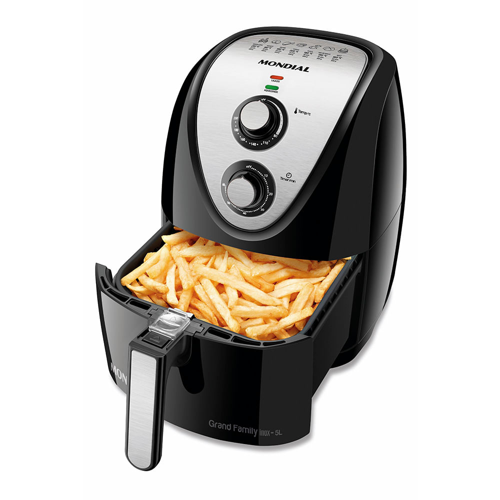 Fritadeira elétrica sem óleo Mondial Grand Family com batatas fritas no cesto