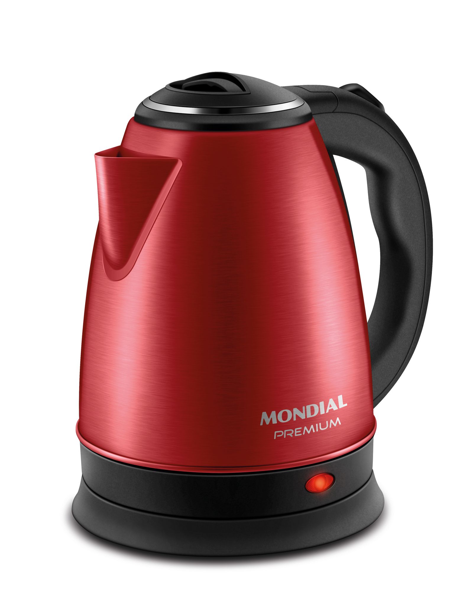 Chaleira elétrica Mondial CE-06-R vermelha e inox sobre a base