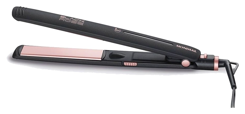 Prancha alisadora Mondial P-27 Black Rose preta com placas em tom rose