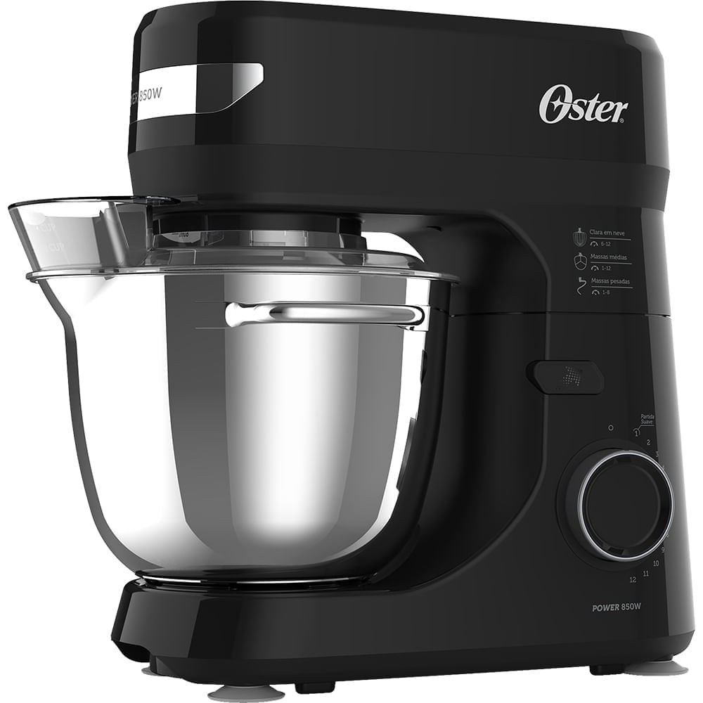 Batedeira planetária Oster Bowl Inox III OBAT641 preta com tigela de inox