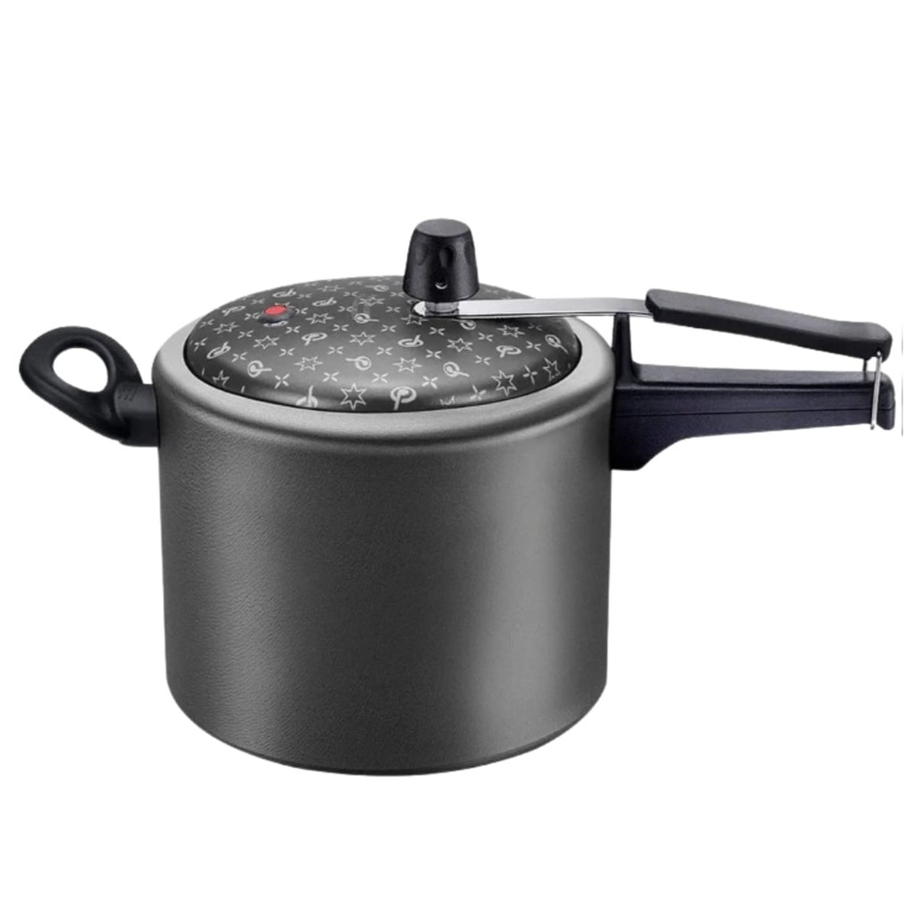 Panela de pressão Panelux Magnific de 4,5 litros cinza antiaderente, com tampa estampada, válvula e cabo preto