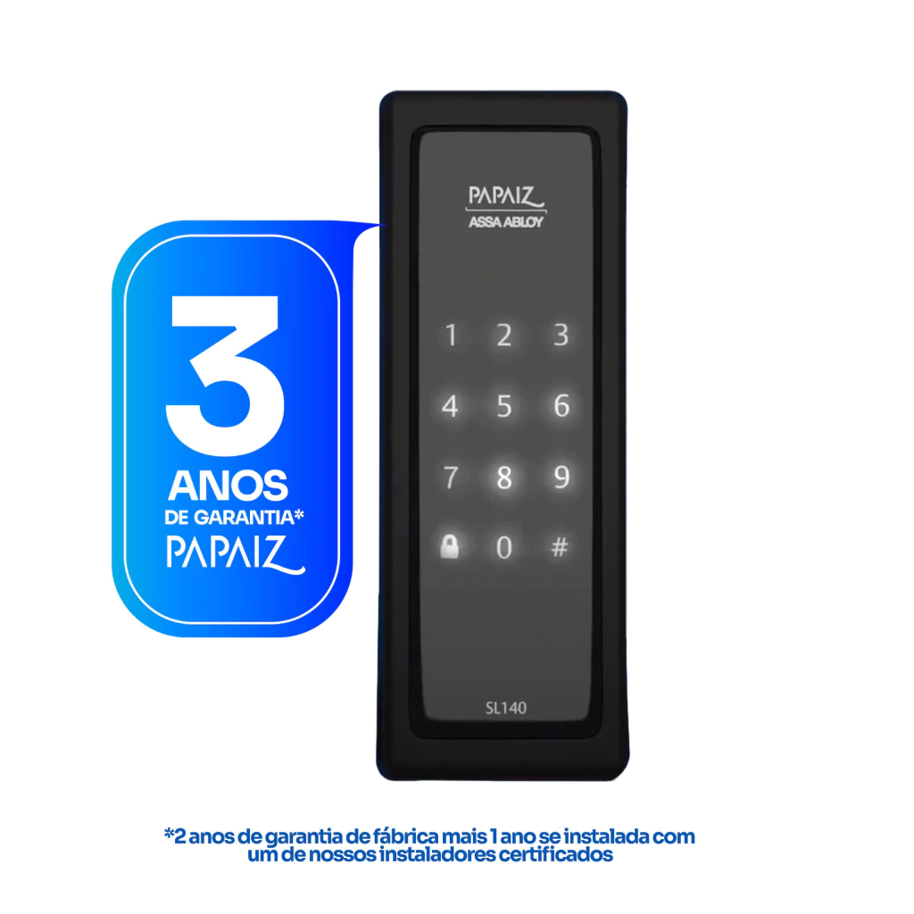 Fechadura digital Papaiz SL140 preta fosca com touchscreen