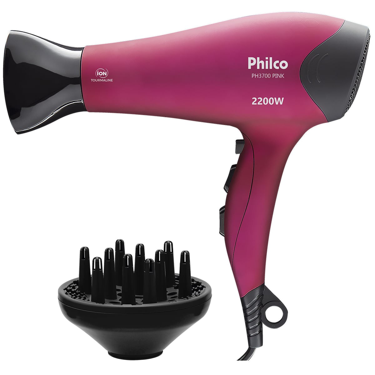 Secador de cabelo Philco PH3700 Pink Tourmaline rosa com difusor ao lado