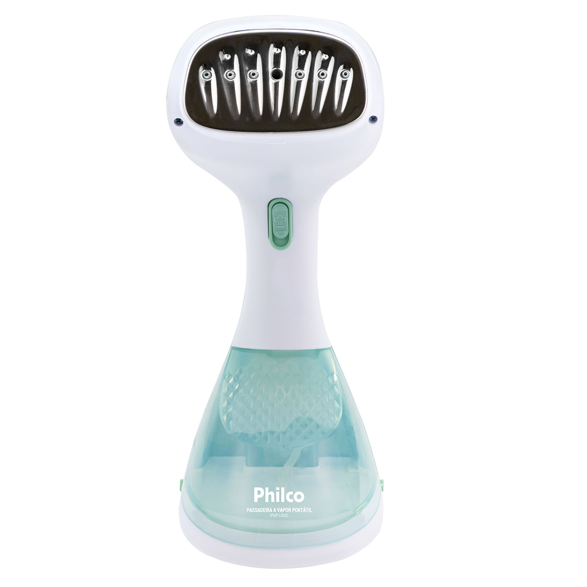 Passadeira a vapor portátil Philco PVP10VD branca com reservatório verde transparente na base