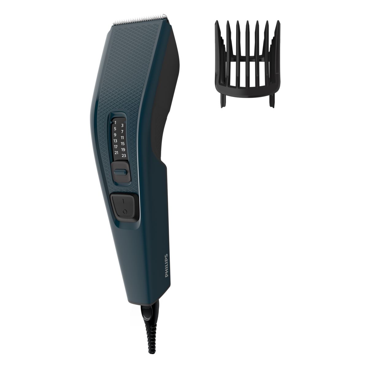 Máquina de cortar cabelo Philips HC3505 azul-petróleo com pente ajustável ao lado