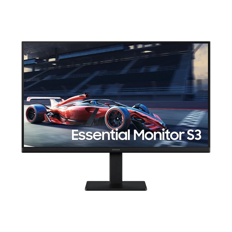 Monitor Samsung Essential S3 24 polegadas com imagem de corrida na tela
