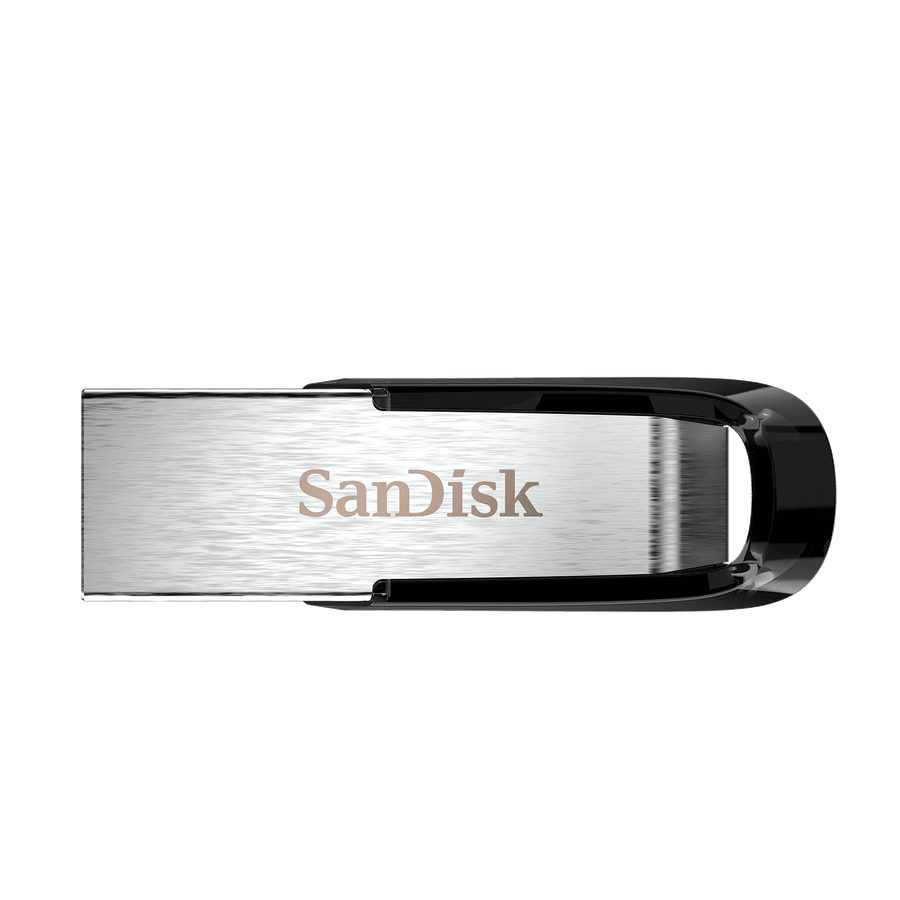 Pen drive SanDisk Ultra Flair com corpo de metal escovado e argola preta
