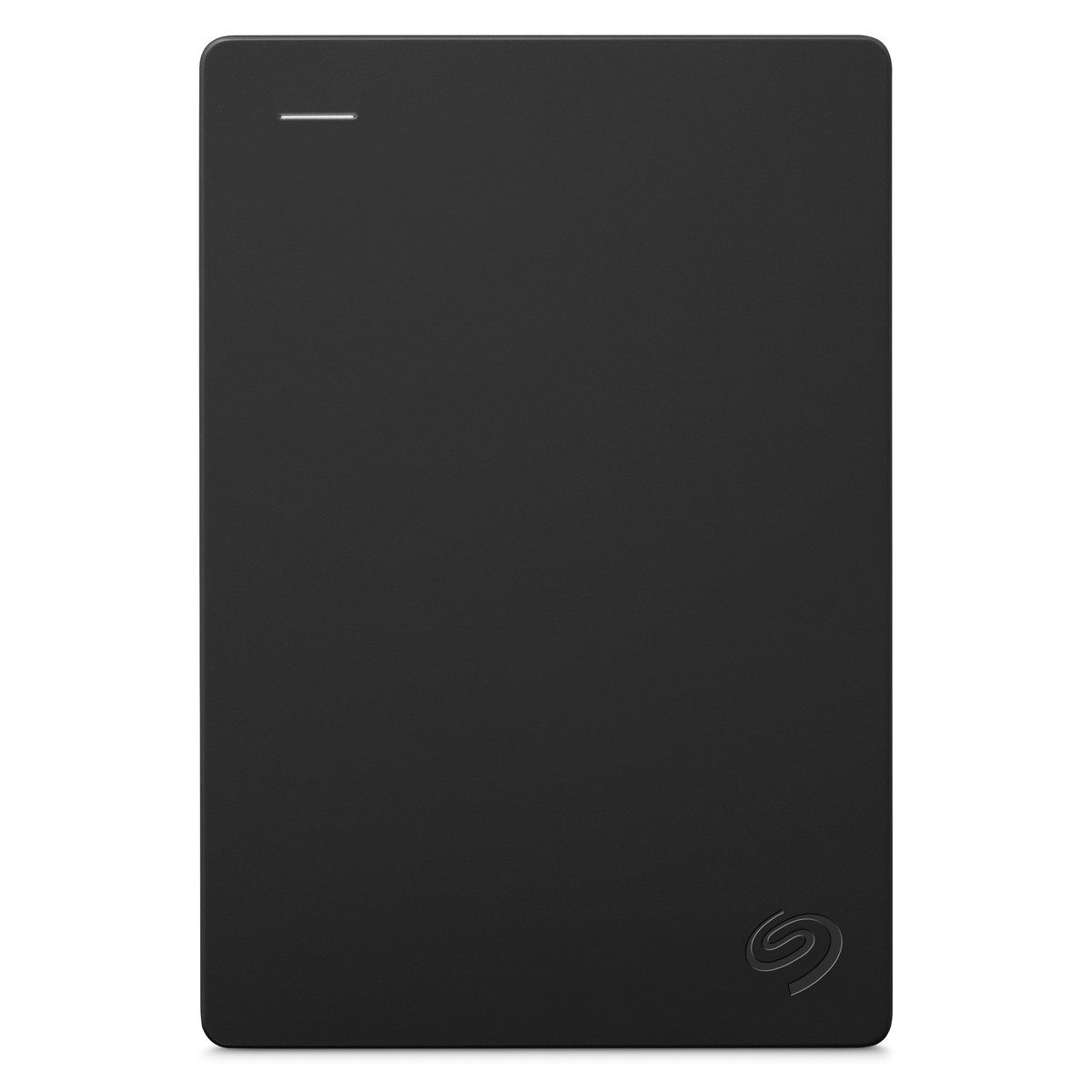 HD externo portátil Seagate preto com o logotipo em relevo no canto inferior