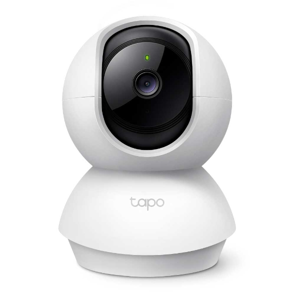 Câmera Wi-Fi TP-Link Tapo C200 branca em formato de bola, com lente central preta e logotipo Tapo