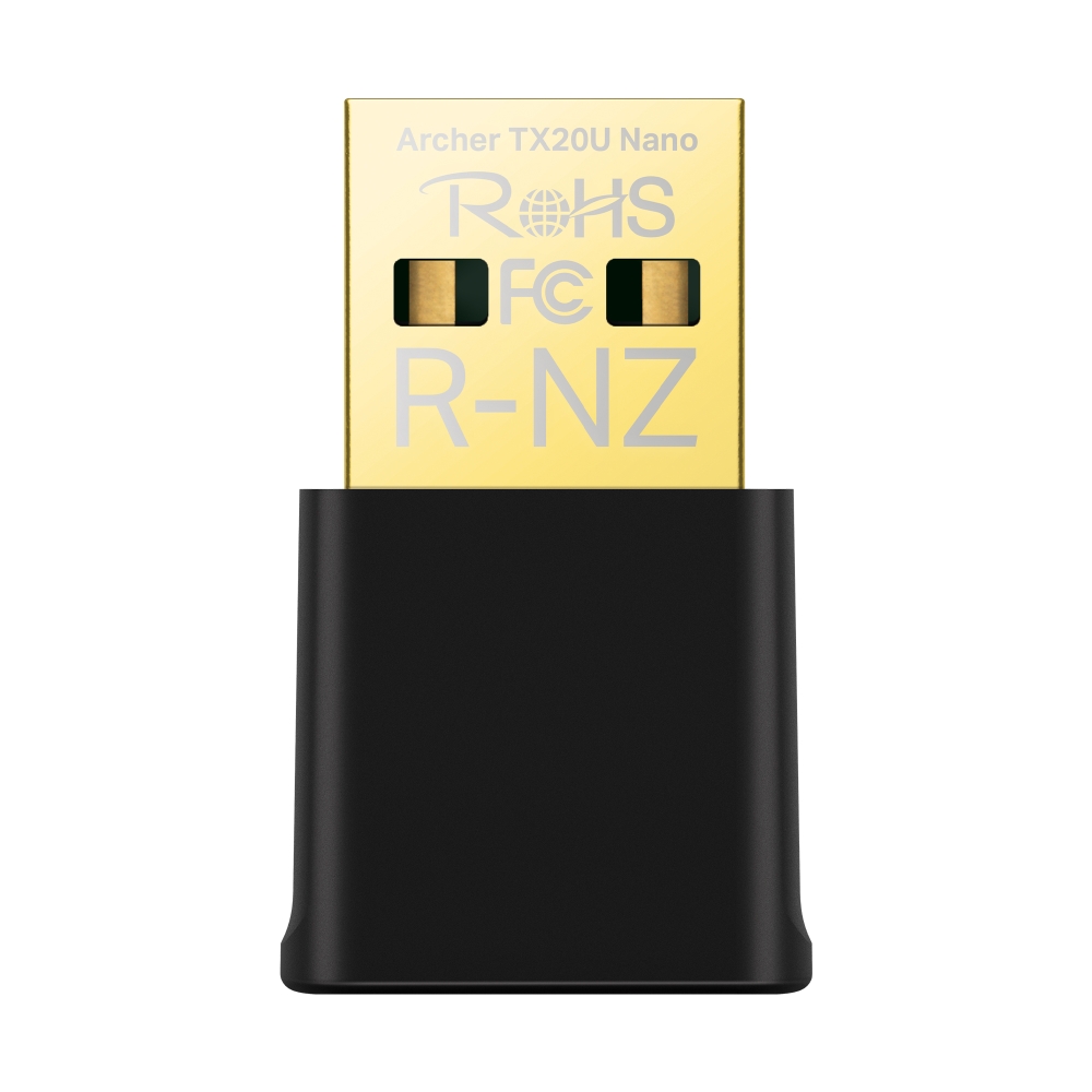 Adaptador Wi-Fi 6 USB TP-Link Archer TX20U Nano, compacto, com conector dourado e corpo preto