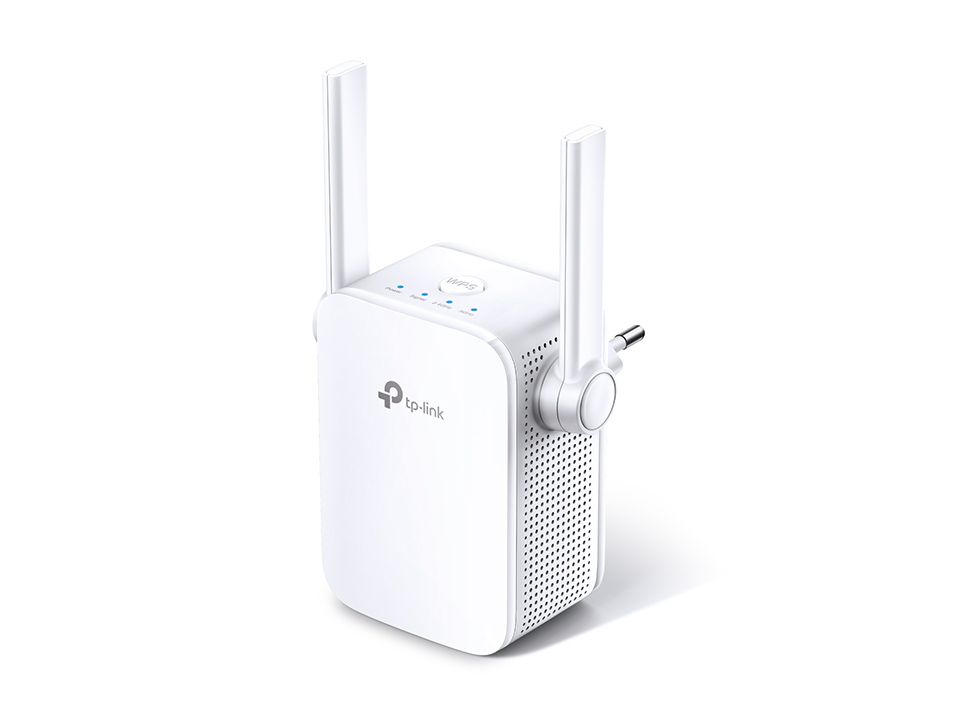 Repetidor Wi-Fi TP-Link RE305 branco com duas antenas externas apontadas para cima