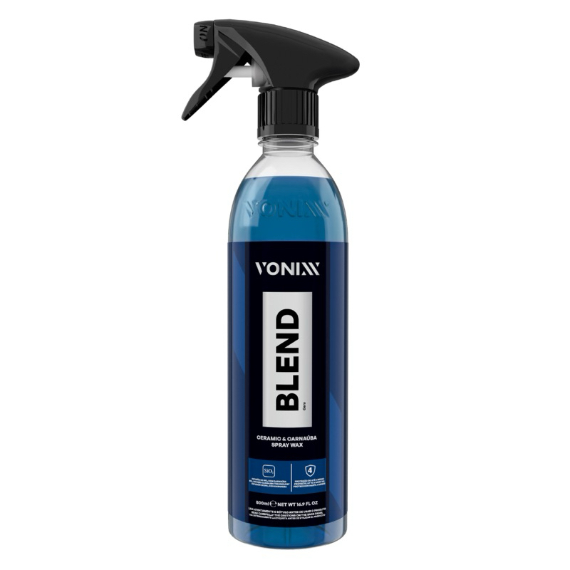 Frasco de 500 ml com gatilho da cera híbrida Vonixx Blend Ceramic e Carnaúba Spray Wax, azul e preto