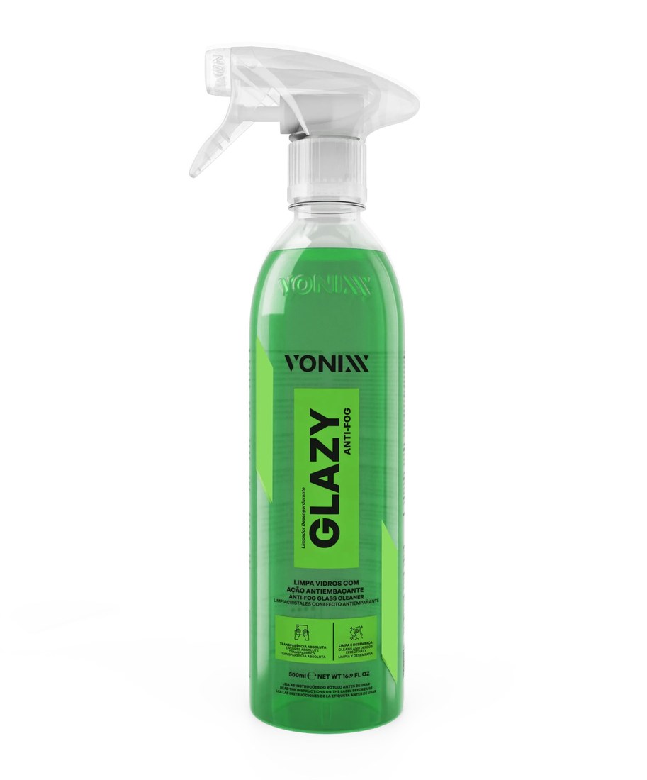 Frasco de 500 ml com gatilho do limpa-vidros antiembaçante Vonixx Glazy Anti-Fog, em verde