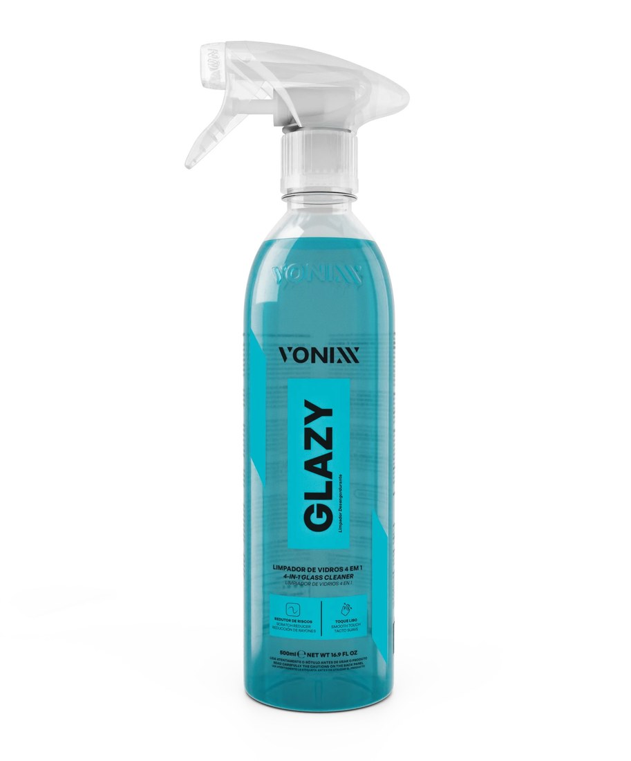 Frasco de 500 ml com gatilho do limpador de vidros Vonixx Glazy 4 em 1, em azul