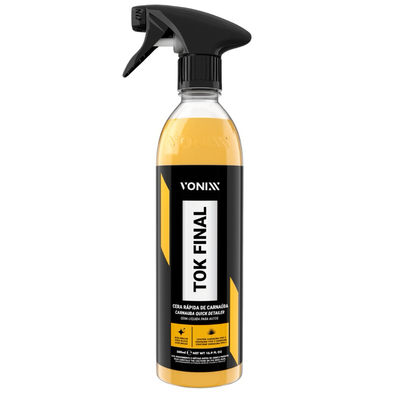 Frasco de 500 ml com gatilho da cera rápida de carnaúba Vonixx Tok Final, amarelo e preto