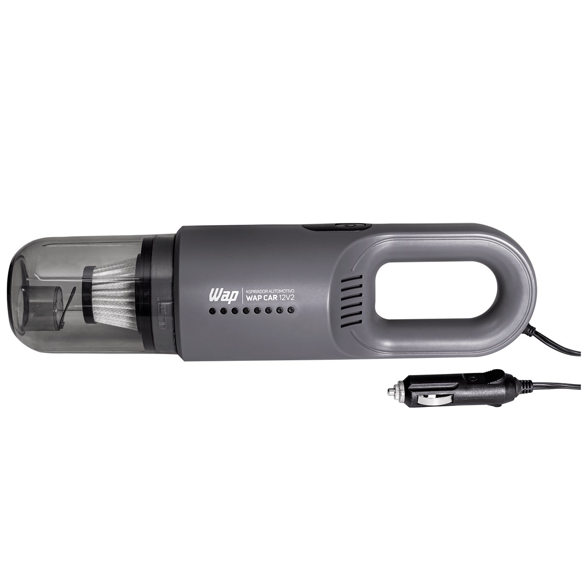 Aspirador automotivo WAP CAR 12V2 cinza com coletor transparente, alça vazada e plug de 12 V