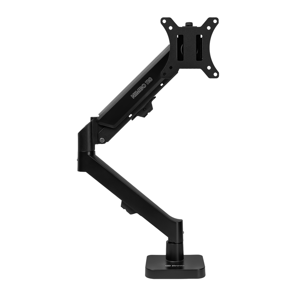 Suporte articulado Zinnia Nimbo 110 preto com braço de pistão a gás, base de fixação e placa VESA para o monitor